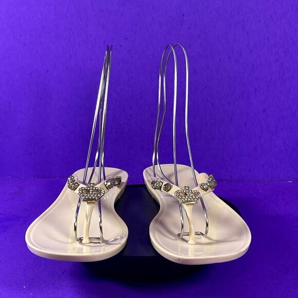 Juicy‎ Couture Women's Beige Jelly Rhinestone Thong Flip Flops Shoe Size 10 - Picture 2 of 8